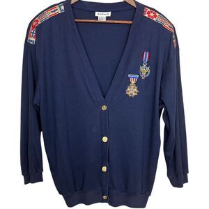 Raphael Womens XL‎ Navy Cardigan Sweater Patriotic Military Vintage Gold Buttons